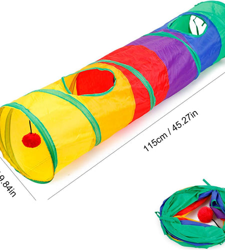 24Pcs Cat Toys Kitten Interactive Pet Toys Assortments, Foldable Rainbow S-Tunnel, Cat Feather Teaser, Wand Interactive Feather Toy, Fluffy Mouse, Crinkle Balls, Bell Play for Cat, Puppy, Kitty, Kitten