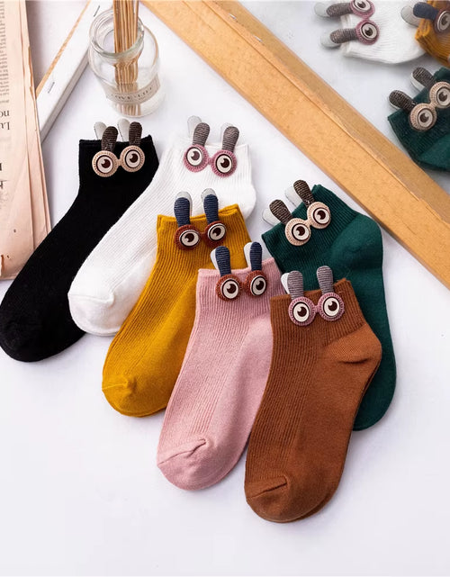 Load image into Gallery viewer, New Women'S Spring Summer Cartoon 3D Big Eyes Rabbit Eared Short Tube Socks Novelty Funny Soft Cotton Ankle Sokken Gift

